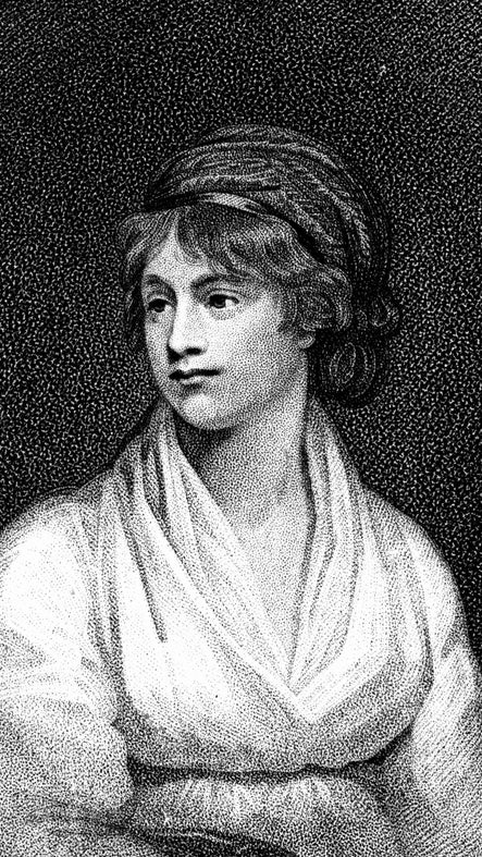 A black and white engraving of Mary Wollstonecraft
